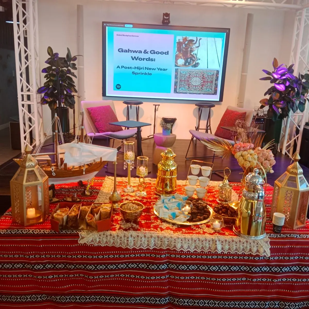 Corporate event setup at Khayal Al Sahra desert camp Abu Dhabi