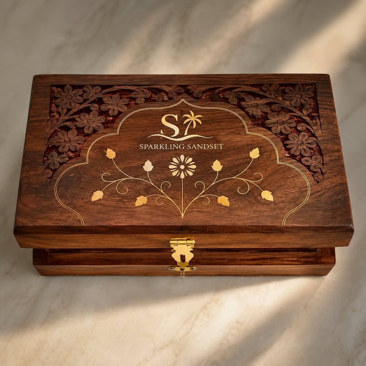 Hand-carved wooden gift box for UAE National Day corporate gifting