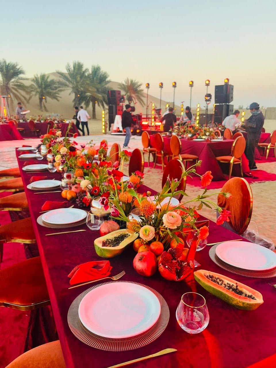 F&B tablescape styled in flag colours for a hotel UAE National Day tie-in